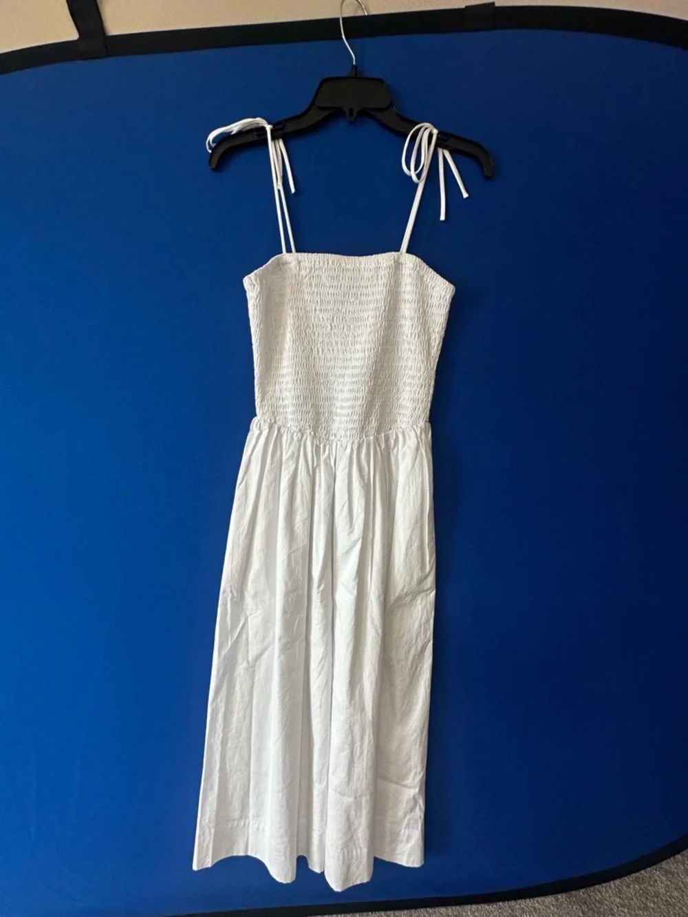 Astr White Smocked Midi Dress with Spaghetti Straps - Picture 2 of 6